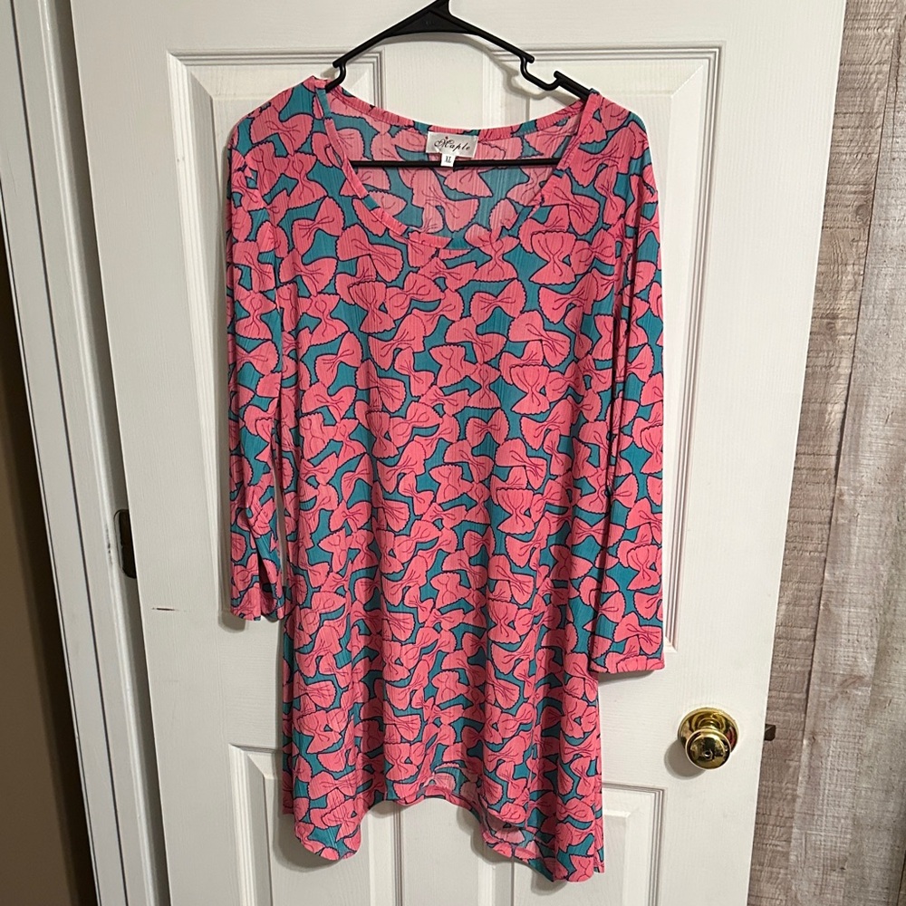 Maple Women's Pink and Blue Tunic Top